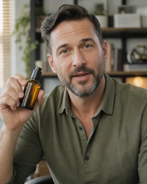 Adult man speaking to the camera about a product he uses